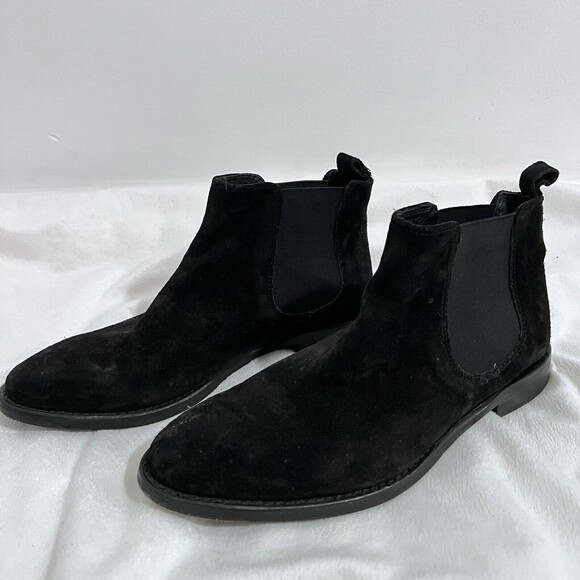 Johnston & Murphy Black Chelsea Ankle Boots Suede Size 7.5 M Minimalist Basic - Picture 1 of 7